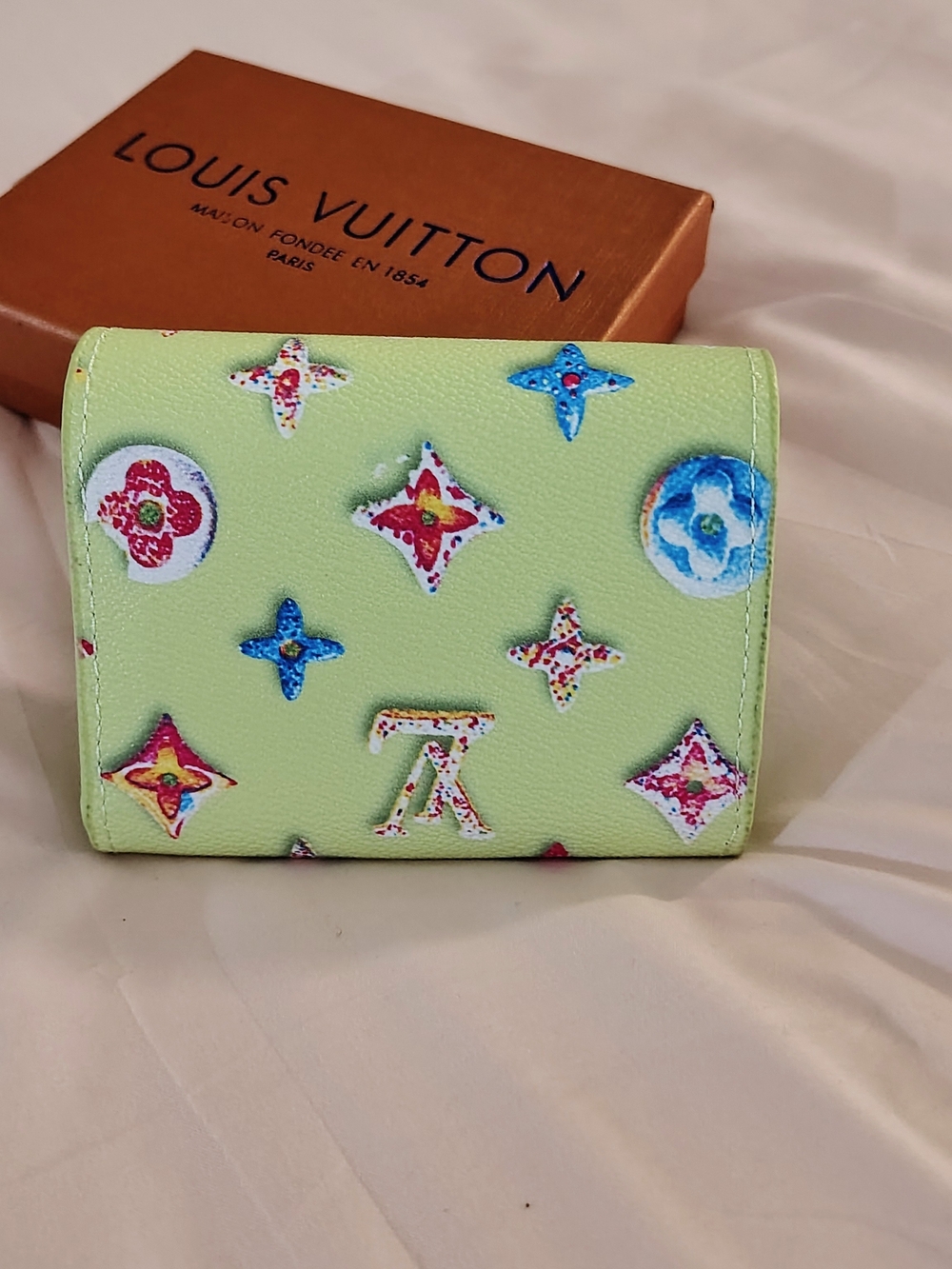 Lime Green Multicolor Designer-Inspired Mini Wallet with Gold-Tone Clasp - Picture 2 of 6